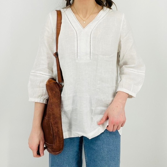 Joie Linen Prairie White V Neck Lace Tunic Top - Picture 2 of 9